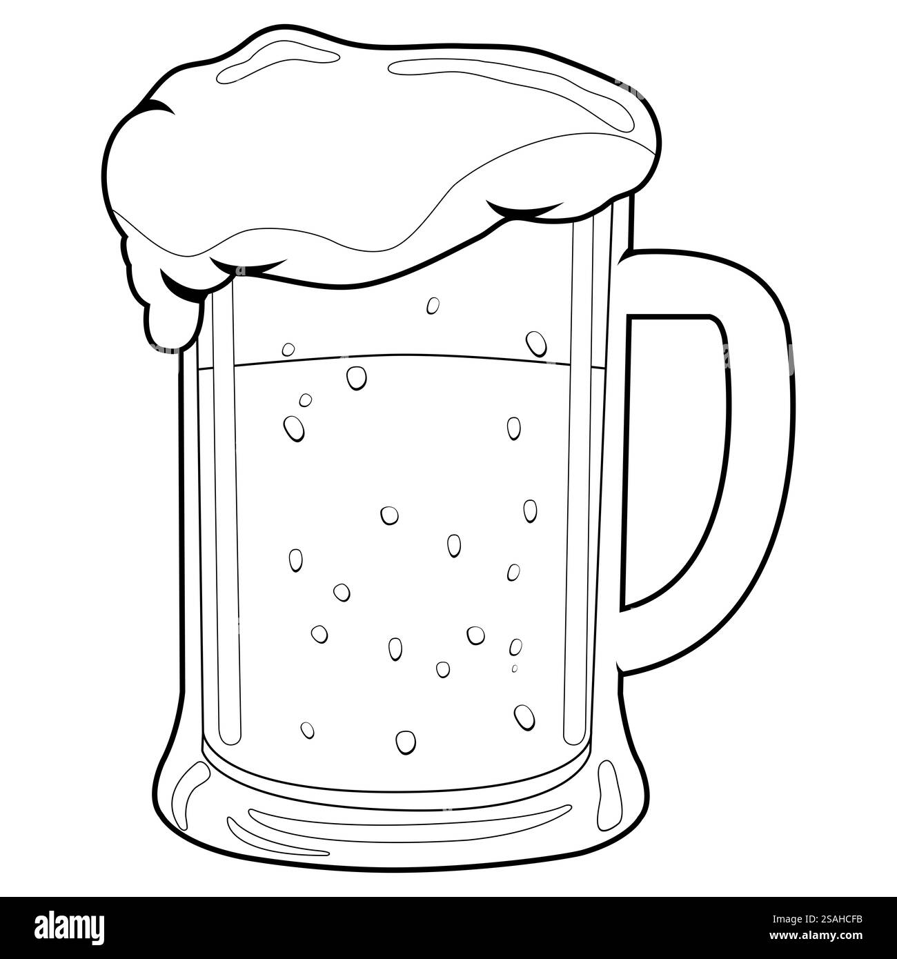 Bicchiere di birra. Birra lager fredda con schiuma su sfondo bianco. Pagina da colorare in bianco e nero Foto Stock