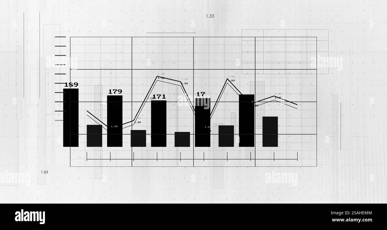 Immagine dell'elaborazione dei dati finanziari su sfondo bianco Foto Stock
