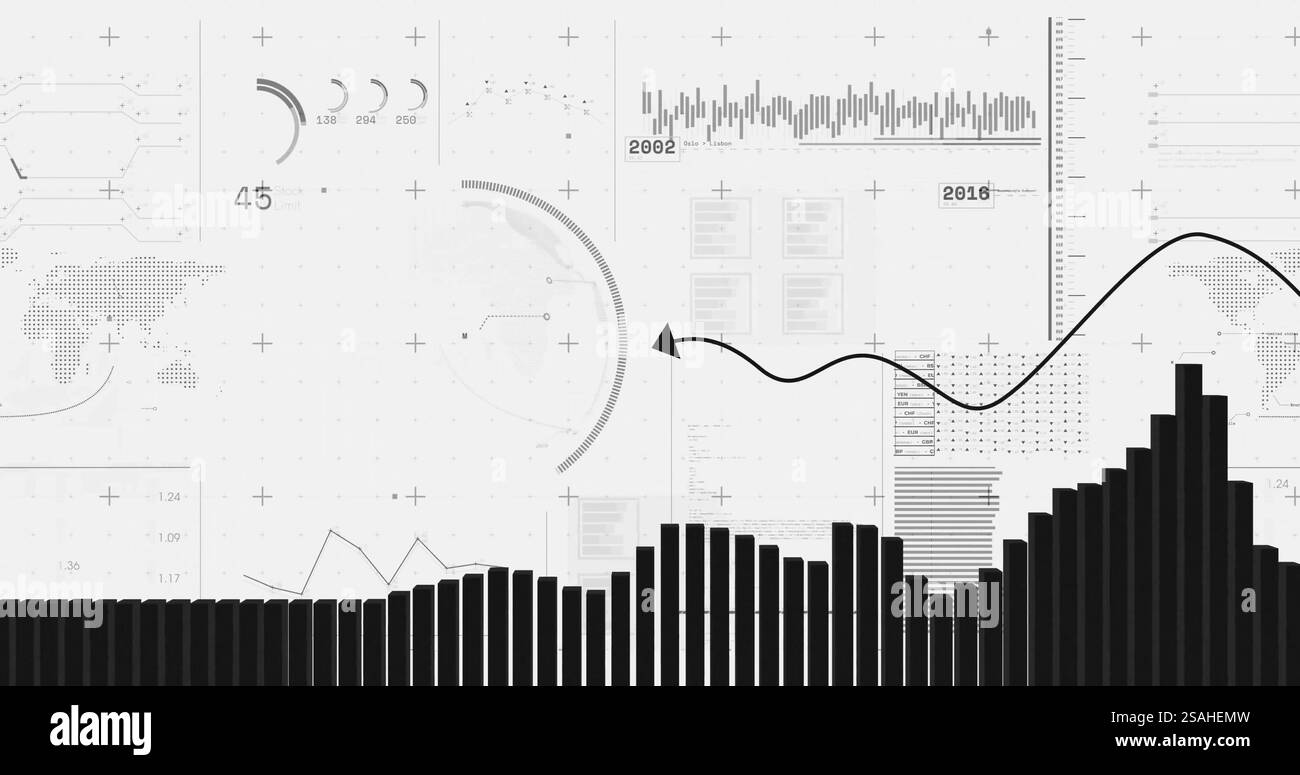 Immagine dell'elaborazione dei dati finanziari su sfondo bianco Foto Stock