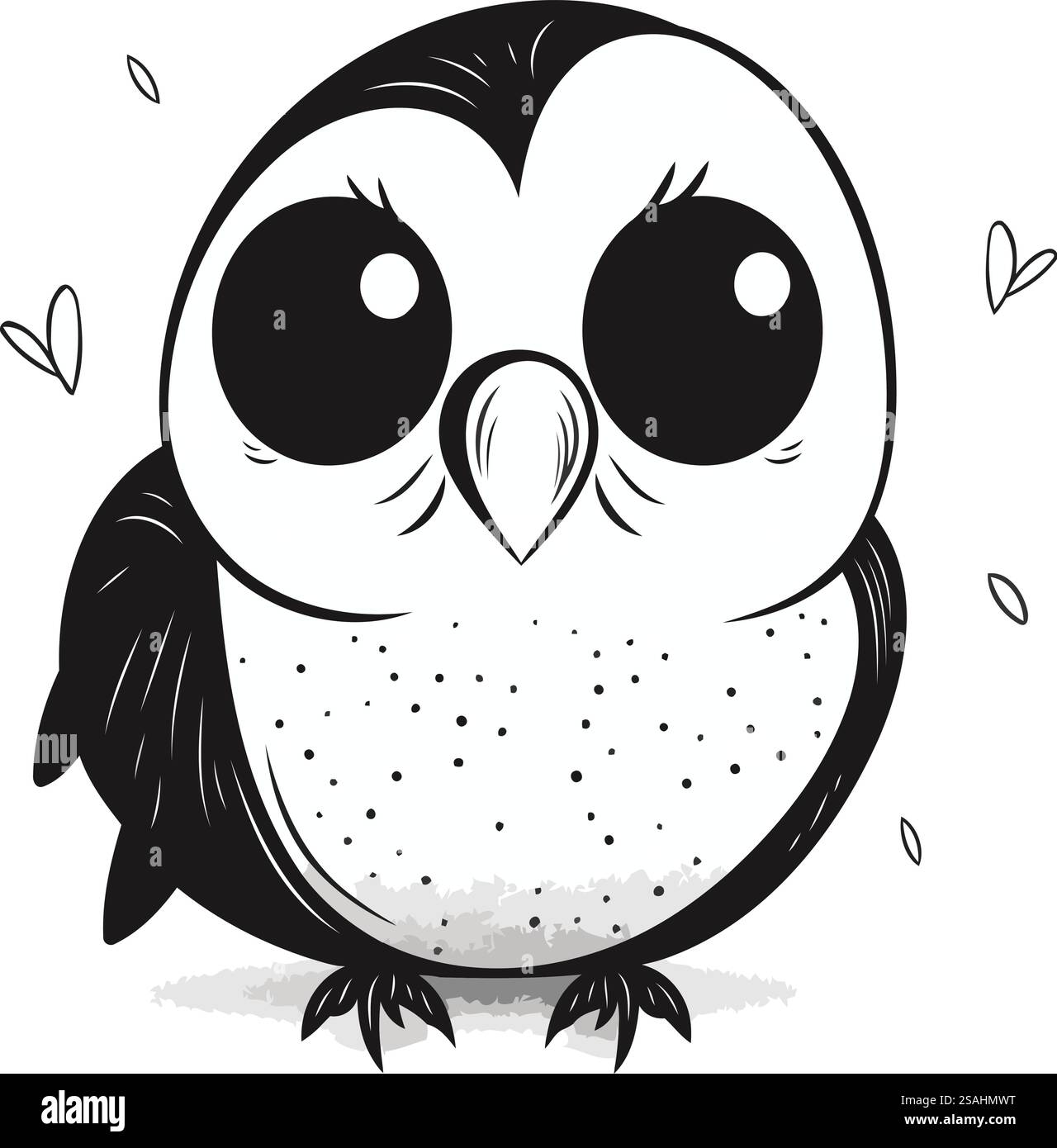 Gufo. Carino cartoni animati in bianco e nero illustrazione vettoriale per bambini. Illustrazione Vettoriale