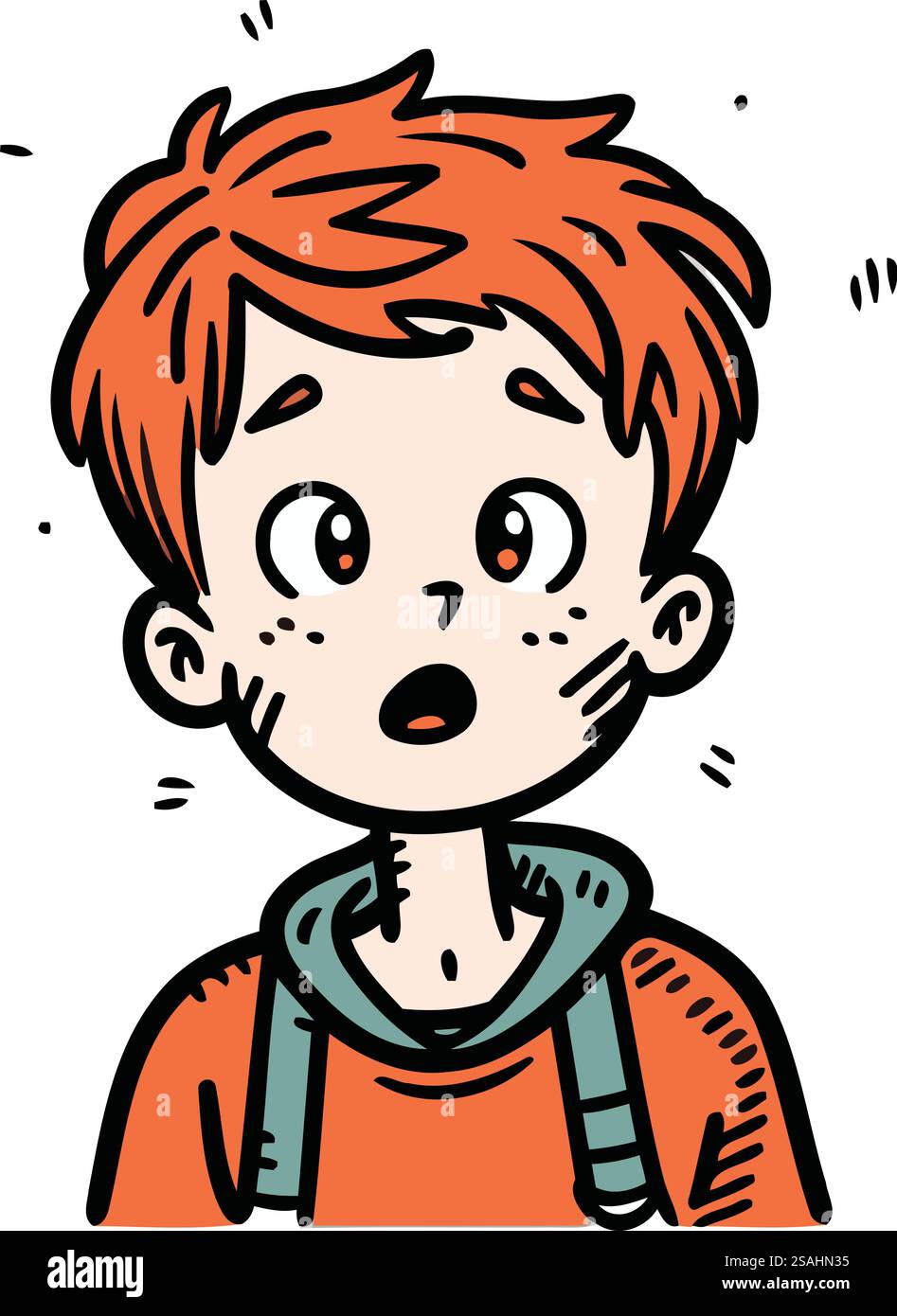 Illustrazione di un ragazzo con un volto sorpreso su sfondo bianco Illustrazione Vettoriale