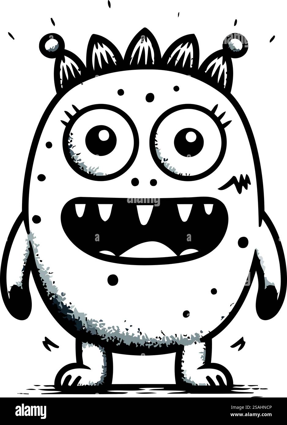 Carino mostro con faccia divertente. Illustrazione vettoriale isolata su sfondo bianco. Illustrazione Vettoriale