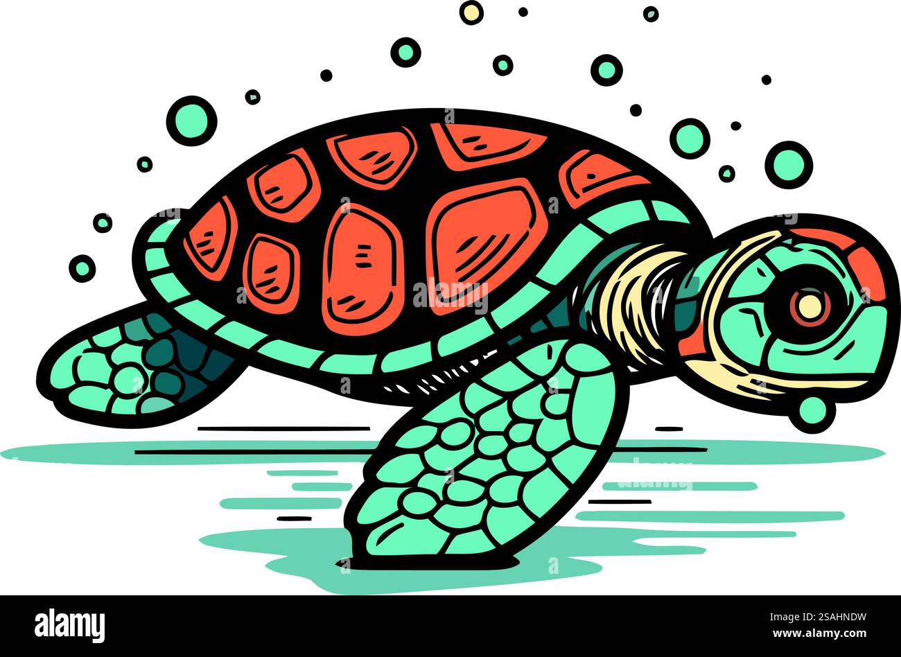 Tartaruga marina. illustrazione vettoriale disegnata a mano isolata su sfondo bianco. Illustrazione Vettoriale