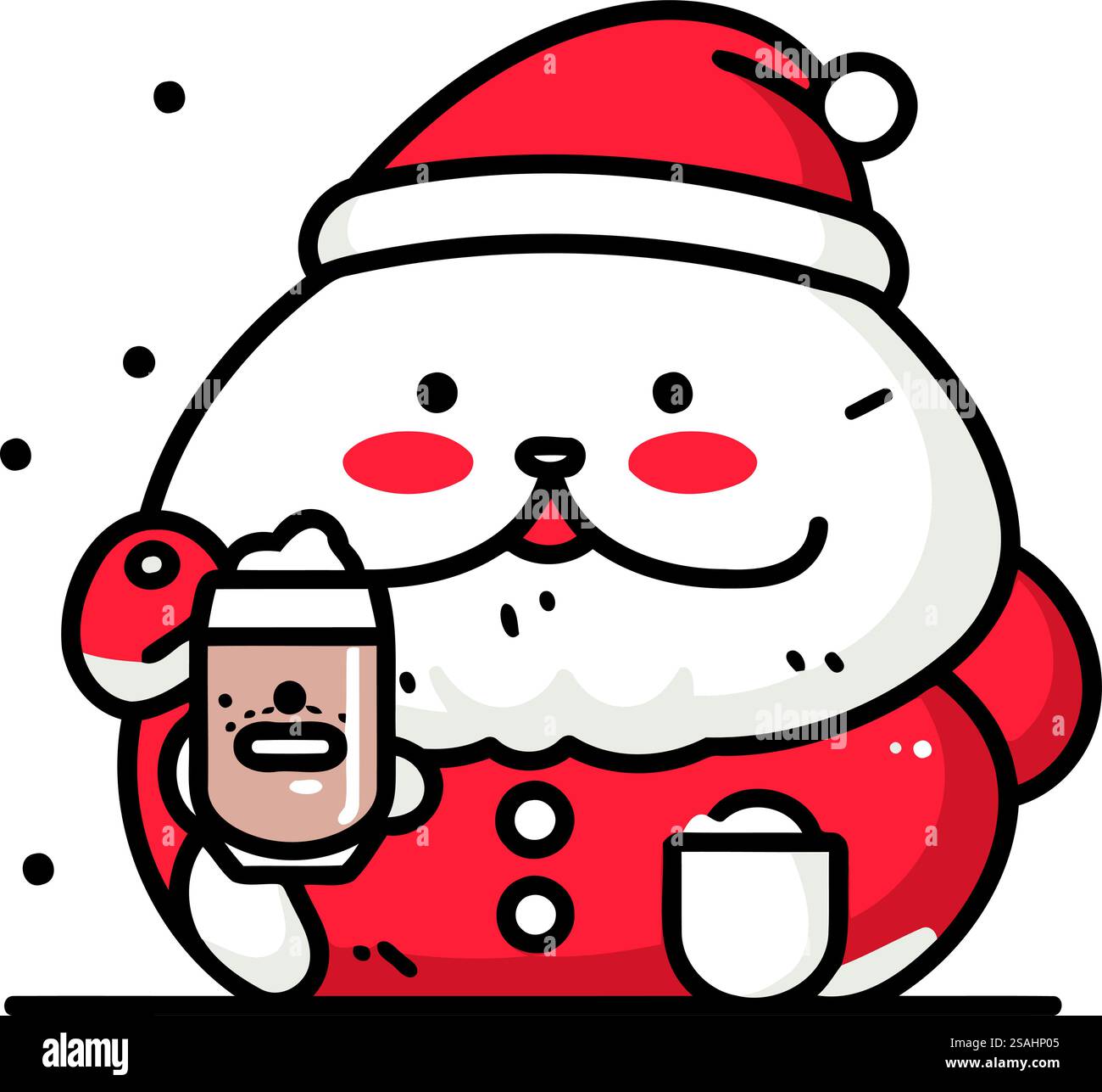 Il carino Babbo Natale regge una tazza di caffè. Illustrazione vettoriale. Illustrazione Vettoriale