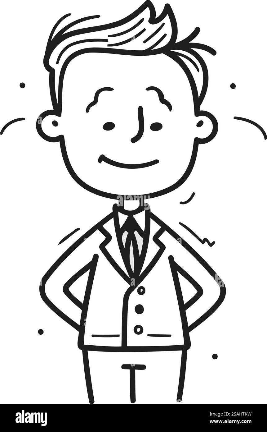 Illustrazione vettoriale di un uomo d'affari felice. Doodle of Happy businessman Icon per il web. Illustrazione Vettoriale