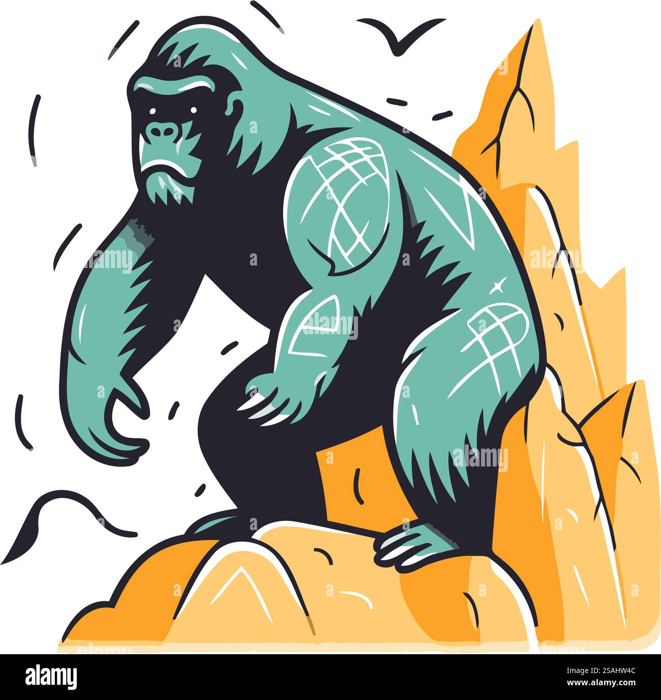 Gorilla in montagna. Illustrazione vettoriale di un gorilla. Illustrazione Vettoriale