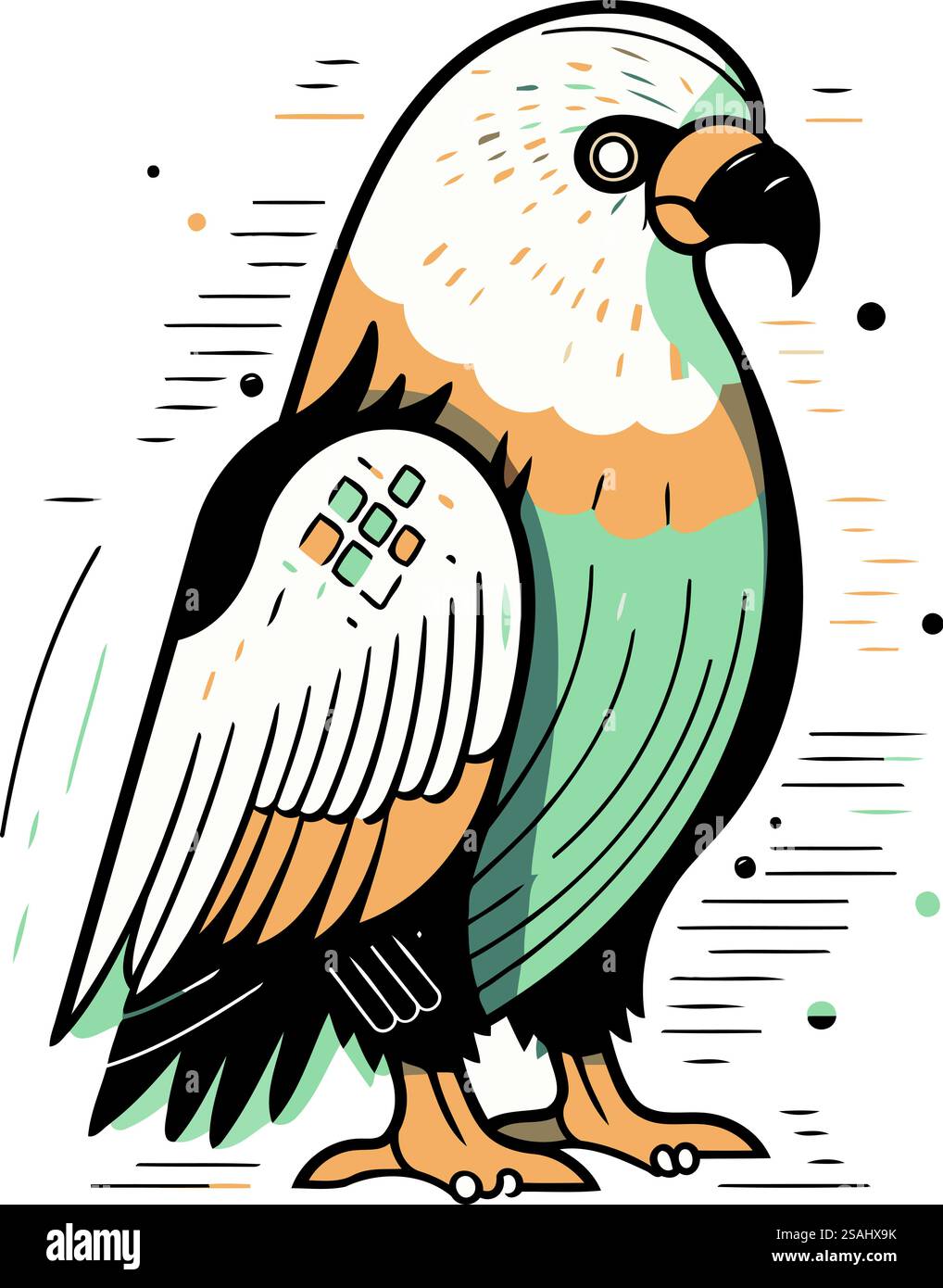 Illustrazione stilizzata di un'aquila calva su sfondo bianco. Illustrazione Vettoriale