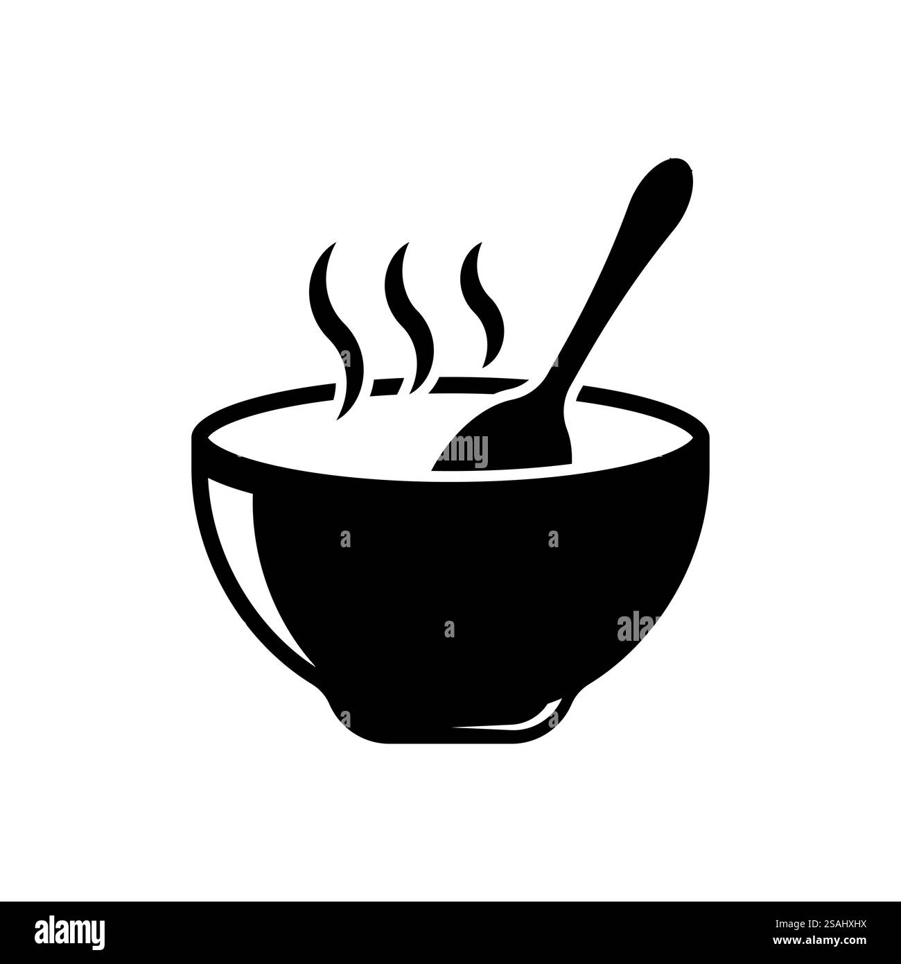 piatto per zuppe con icona nera per pranzo caldo a vapore su sfondo bianco Illustrazione Vettoriale