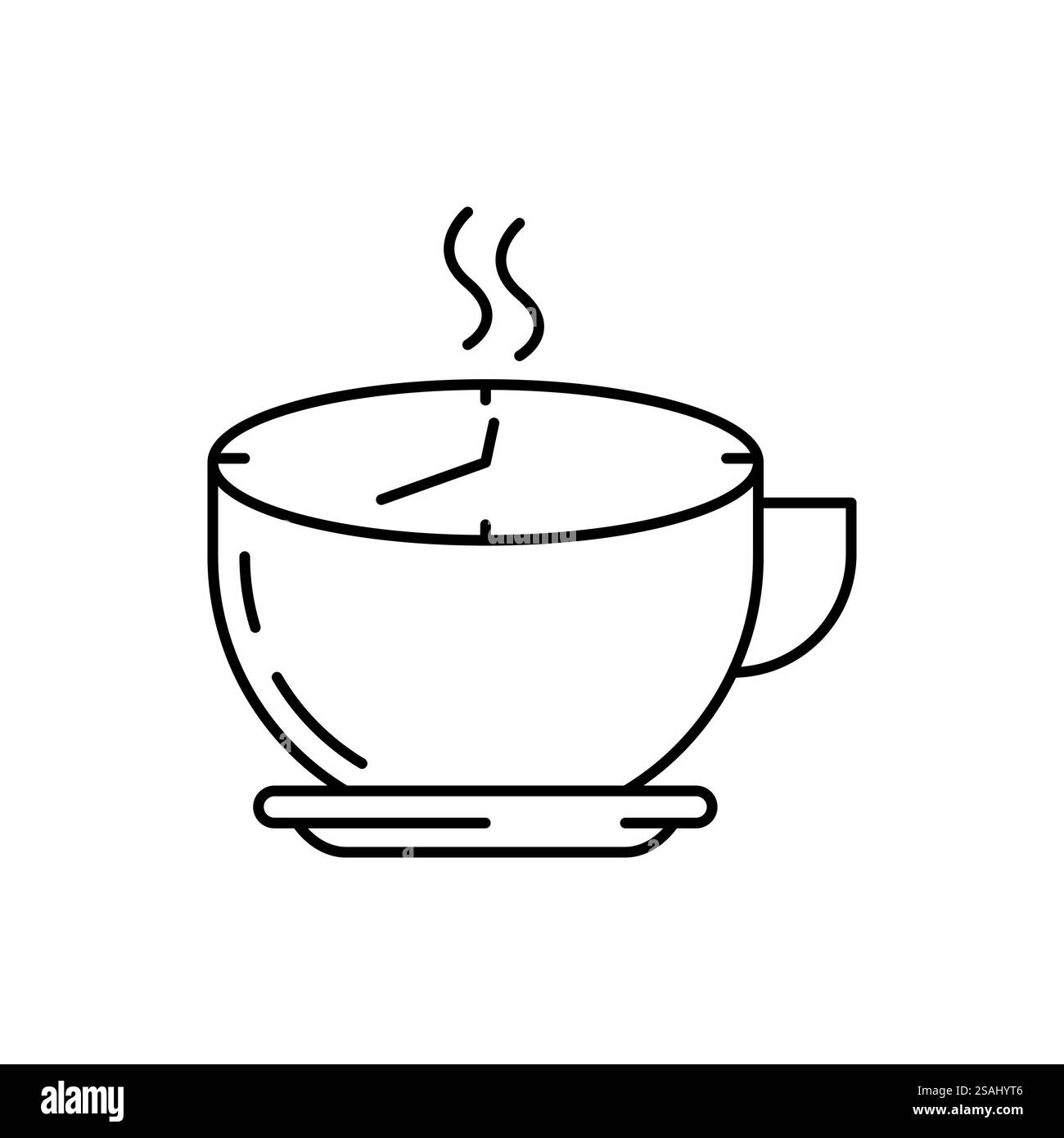 icona dell'ora del caffè, tea time , simbolo lineare sottile per il web e il telefono cellulare su sfondo bianco - illustrazione del vettore di traccia modificabile Illustrazione Vettoriale