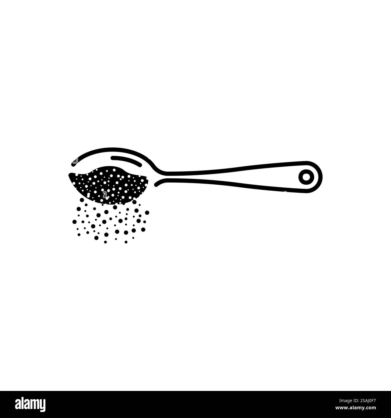 icona cucchiaio di zucchero in polvere, aggiungere ingredienti da cucchiaino, cuocere il cibo in forno, simbolo della rete sottile su sfondo bianco - illustrazione del vettore di traccia modificabile Illustrazione Vettoriale