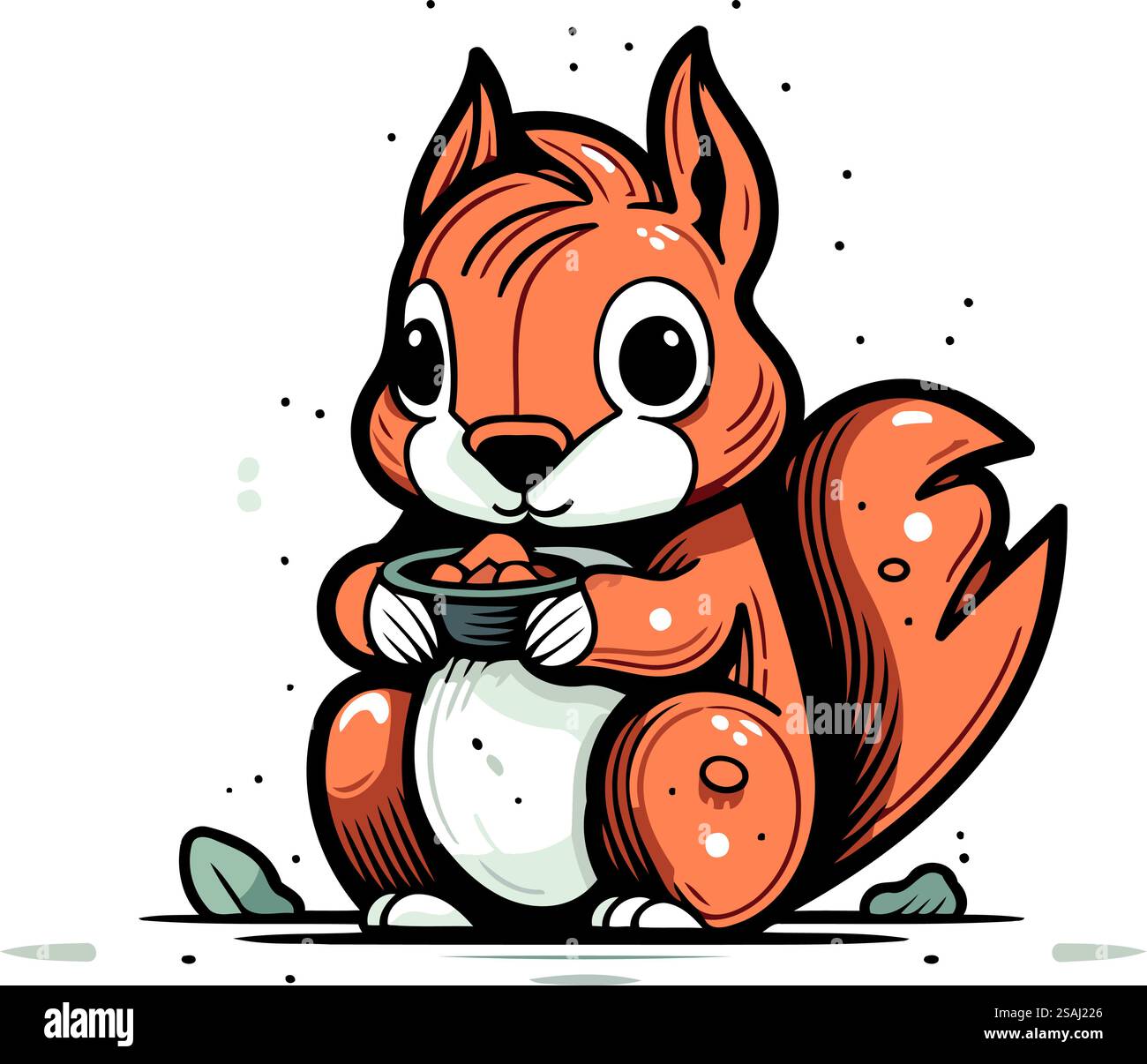Scoiattolo carino con una tazza di caffè caldo. Illustrazione vettoriale. Illustrazione Vettoriale