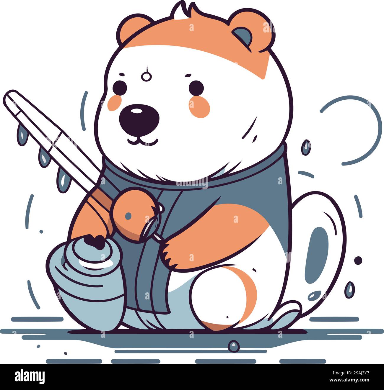 Grazioso castoro da cartoni animati con una tazza di caffè. Illustrazione vettoriale. Illustrazione Vettoriale