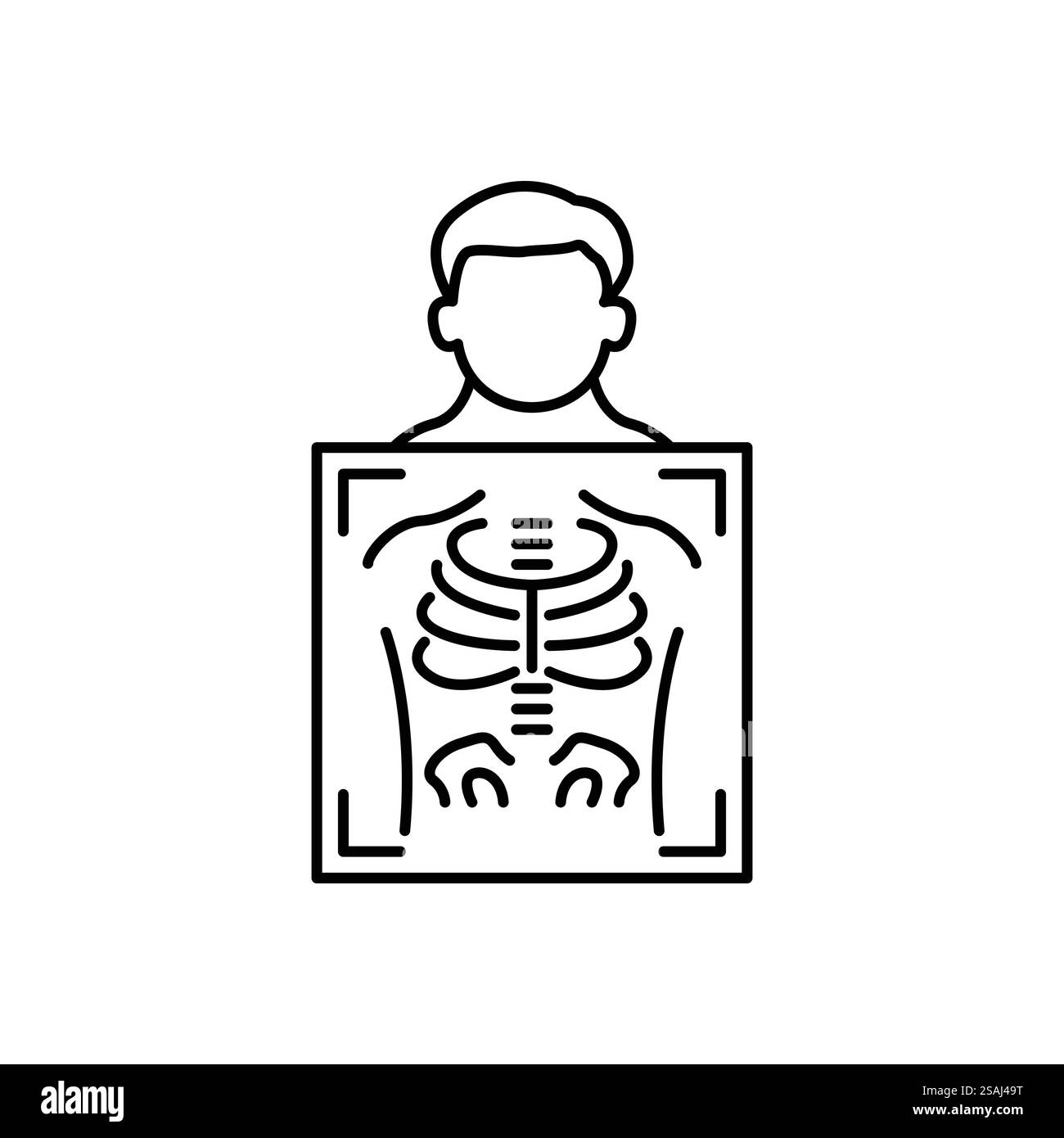 raggi x, diagnostica medica, icona della linea vettoriale uomo, segno, illustrazione sullo sfondo Illustrazione Vettoriale