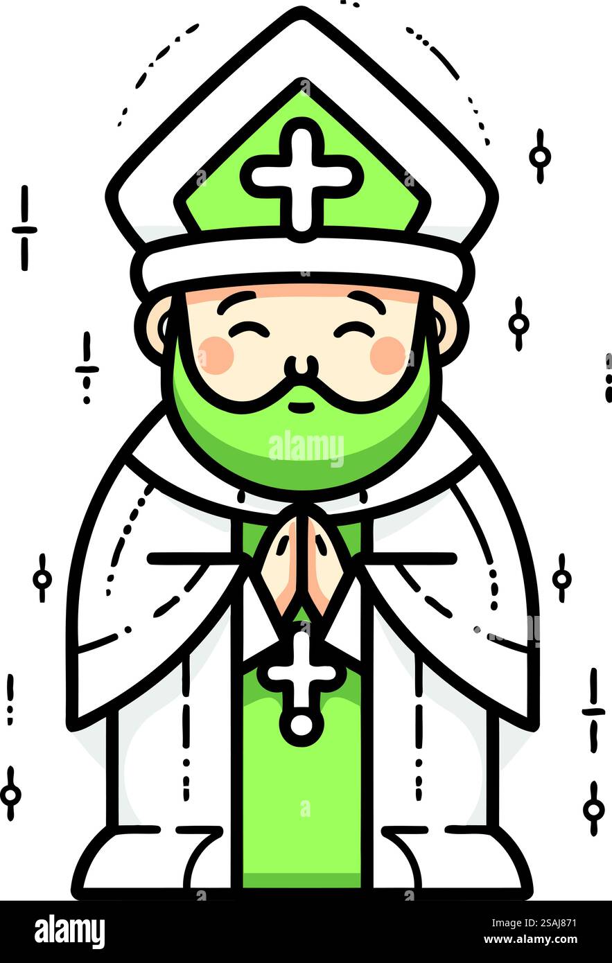 Infermiera in veste verde con una croce in mano. Illustrazione vettoriale. Illustrazione Vettoriale