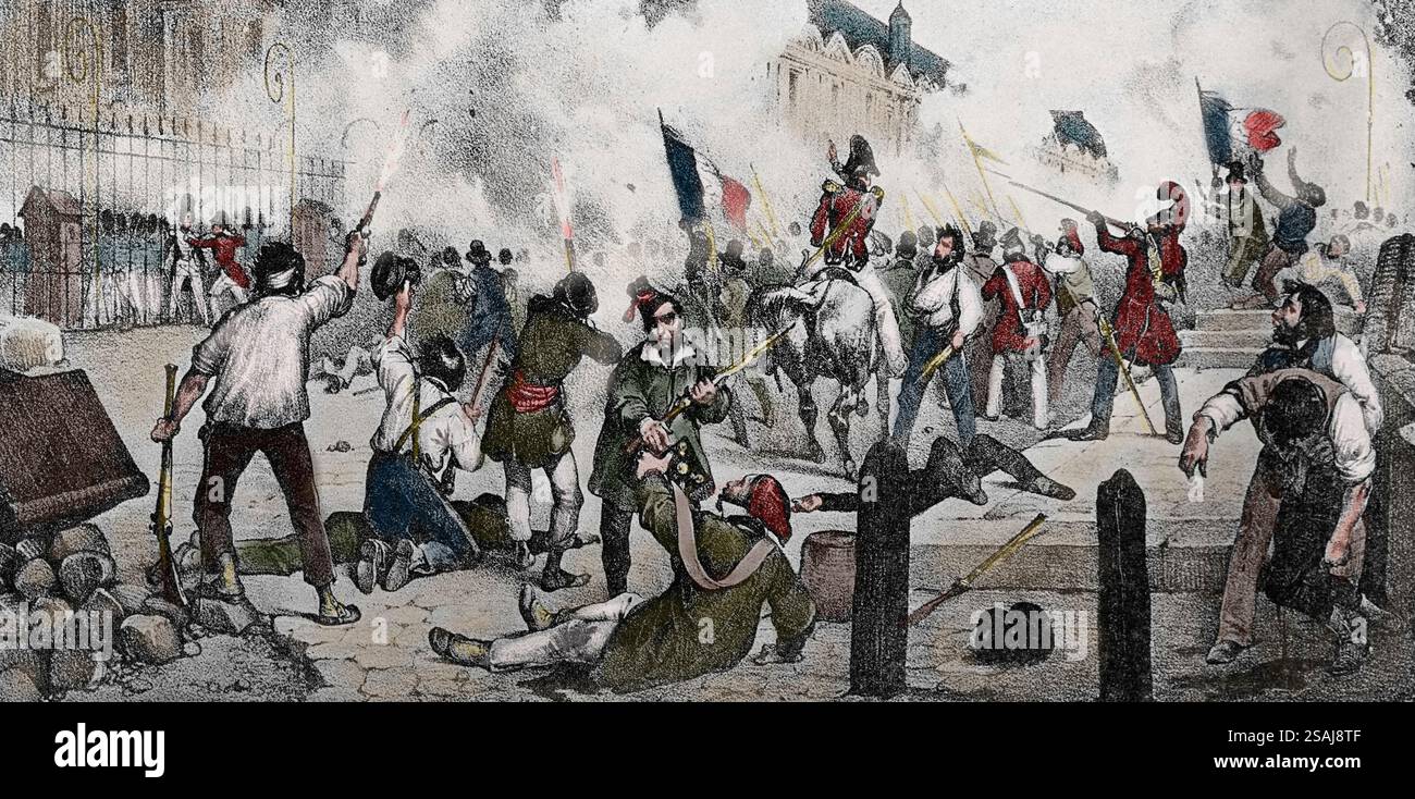 Francia. Parigi. 1830 Rivoluzione. 29 luglio. L'attacco e il sequestro delle Tuileries. Litografia di Adam. Foto Stock