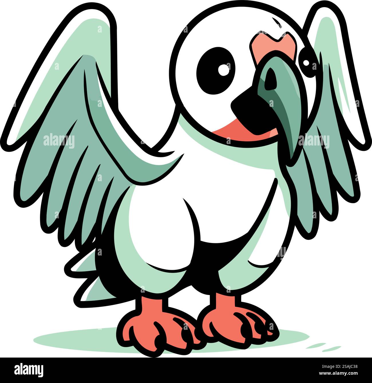 Immagine vettoriale di un simpatico pappagallo di cartoni animati su sfondo bianco. Illustrazione Vettoriale