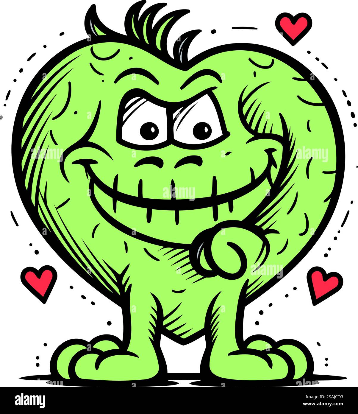 Buffo mostro con il cuore. Illustrazione vettoriale in stile fumetto. Illustrazione Vettoriale