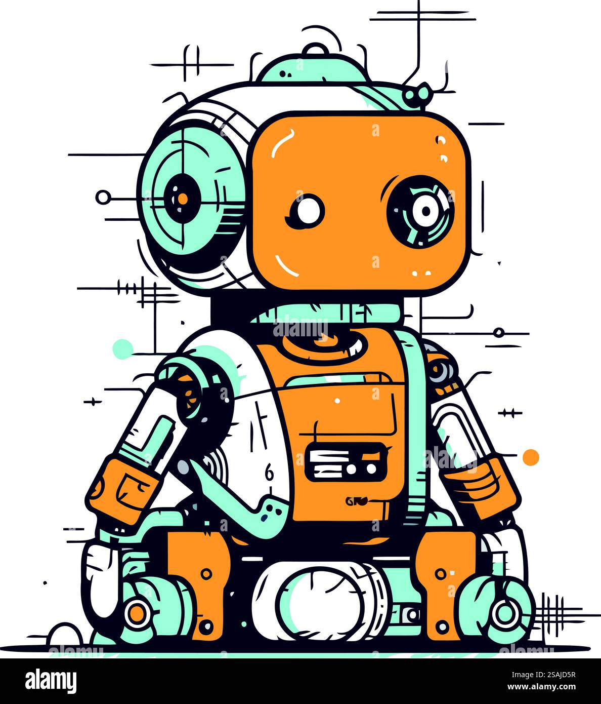 Robot. Simpatico personaggio dei cartoni animati. Illustrazione vettoriale isolata. Illustrazione Vettoriale