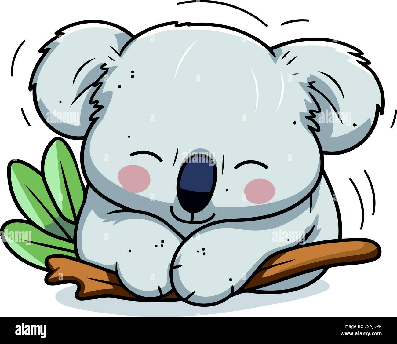 Carino cartone animato di koala seduto sul ramo. Illustrazione vettoriale. Illustrazione Vettoriale