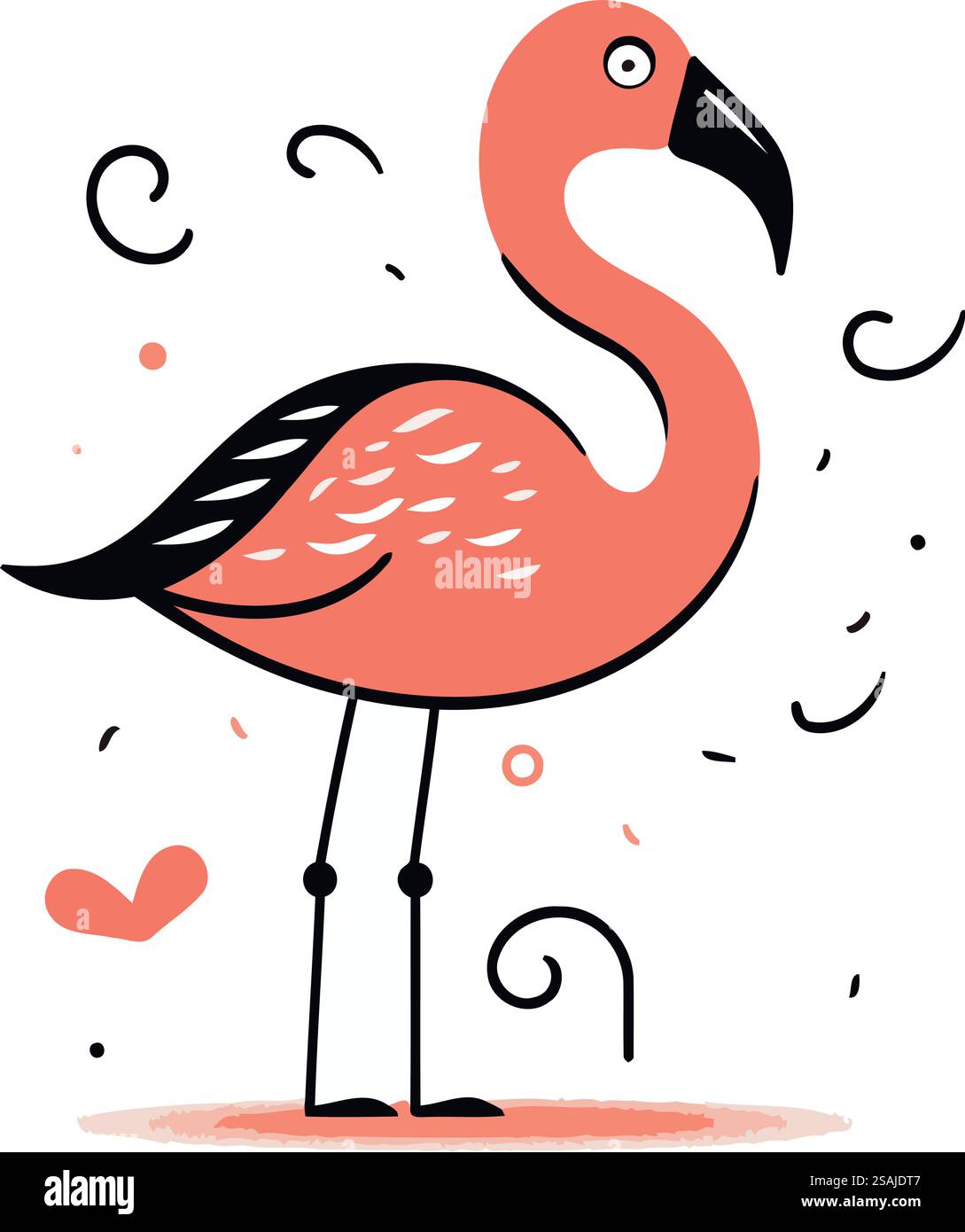 Illustrazione del vettore Flamingo. Stile doodle disegnato a mano. Illustrazione Vettoriale