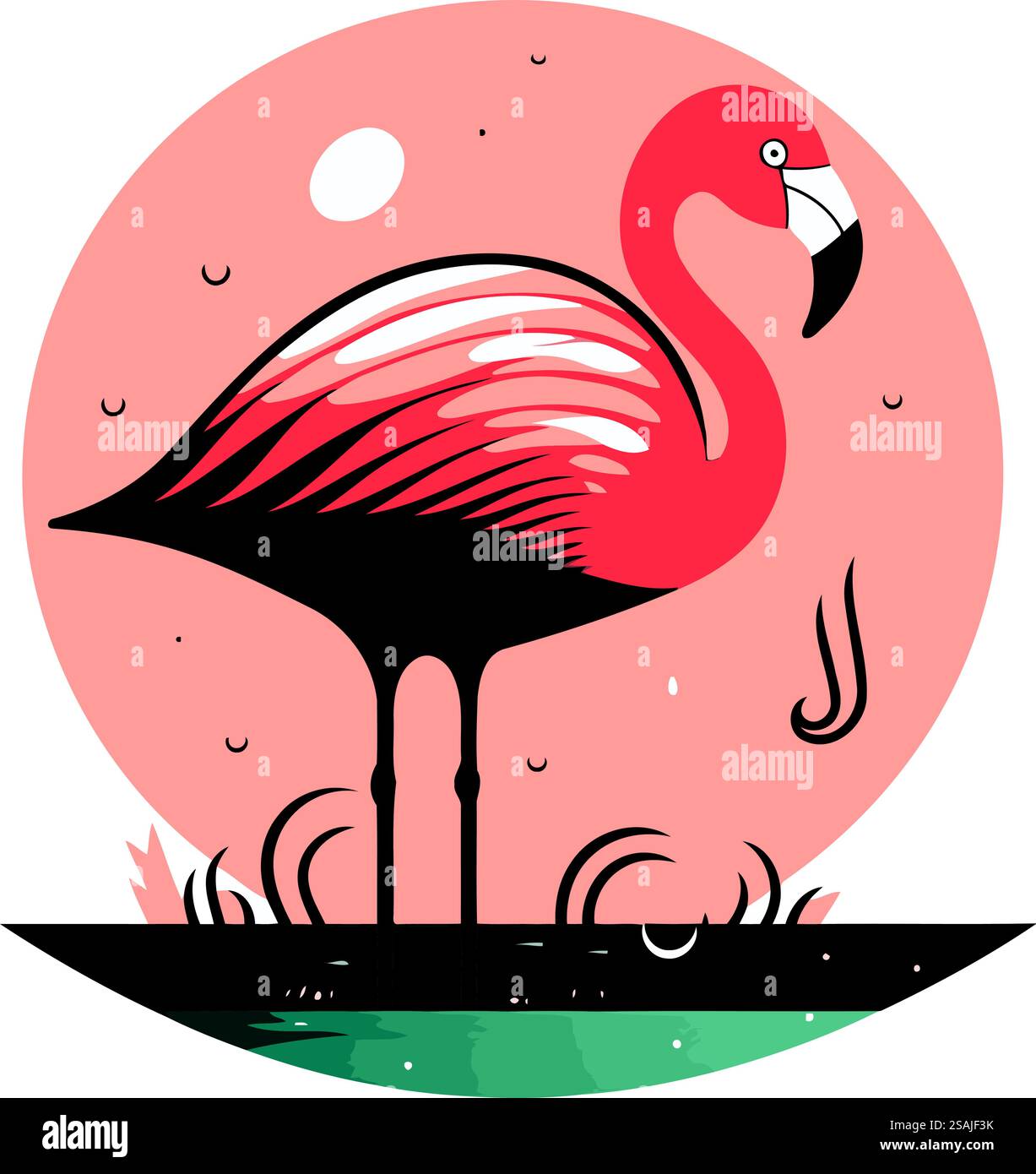 Flamingo sullo sfondo della luna. Illustrazione vettoriale. Illustrazione Vettoriale