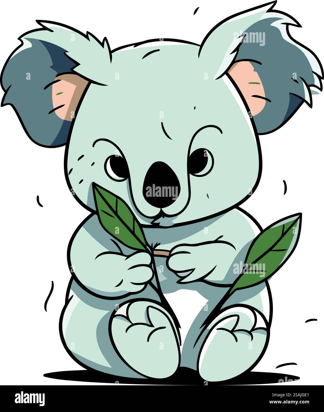 Simpatico koala da cartoni animati con un ramo di eucalipto Illustrazione Vettoriale