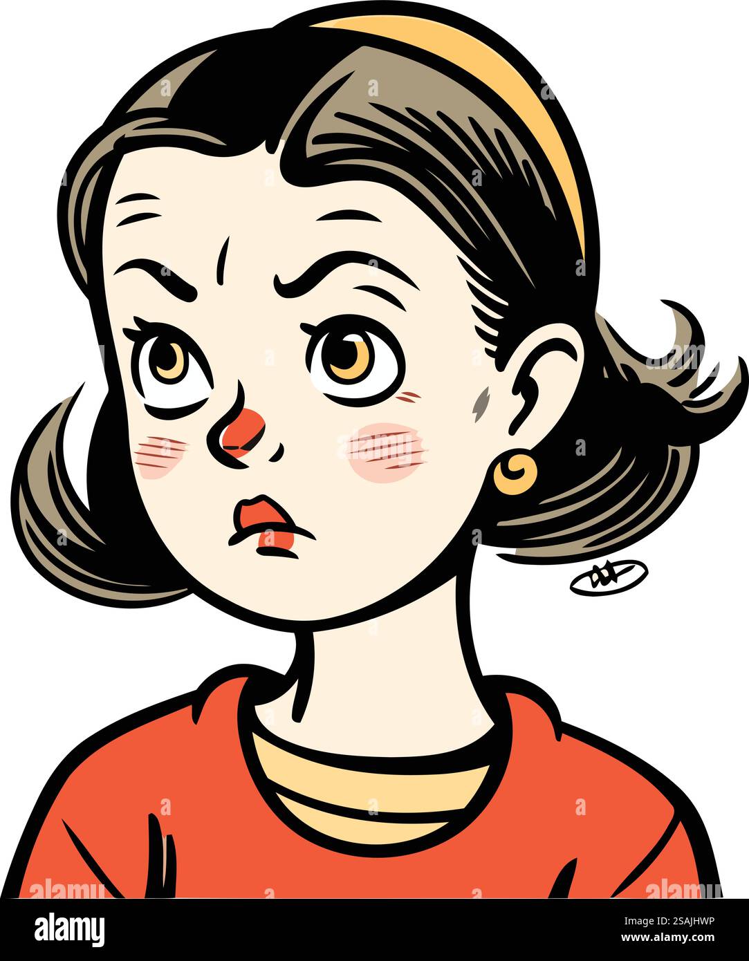 Illustrazione di una donna con una triste espressione sul volto. Illustrazione Vettoriale