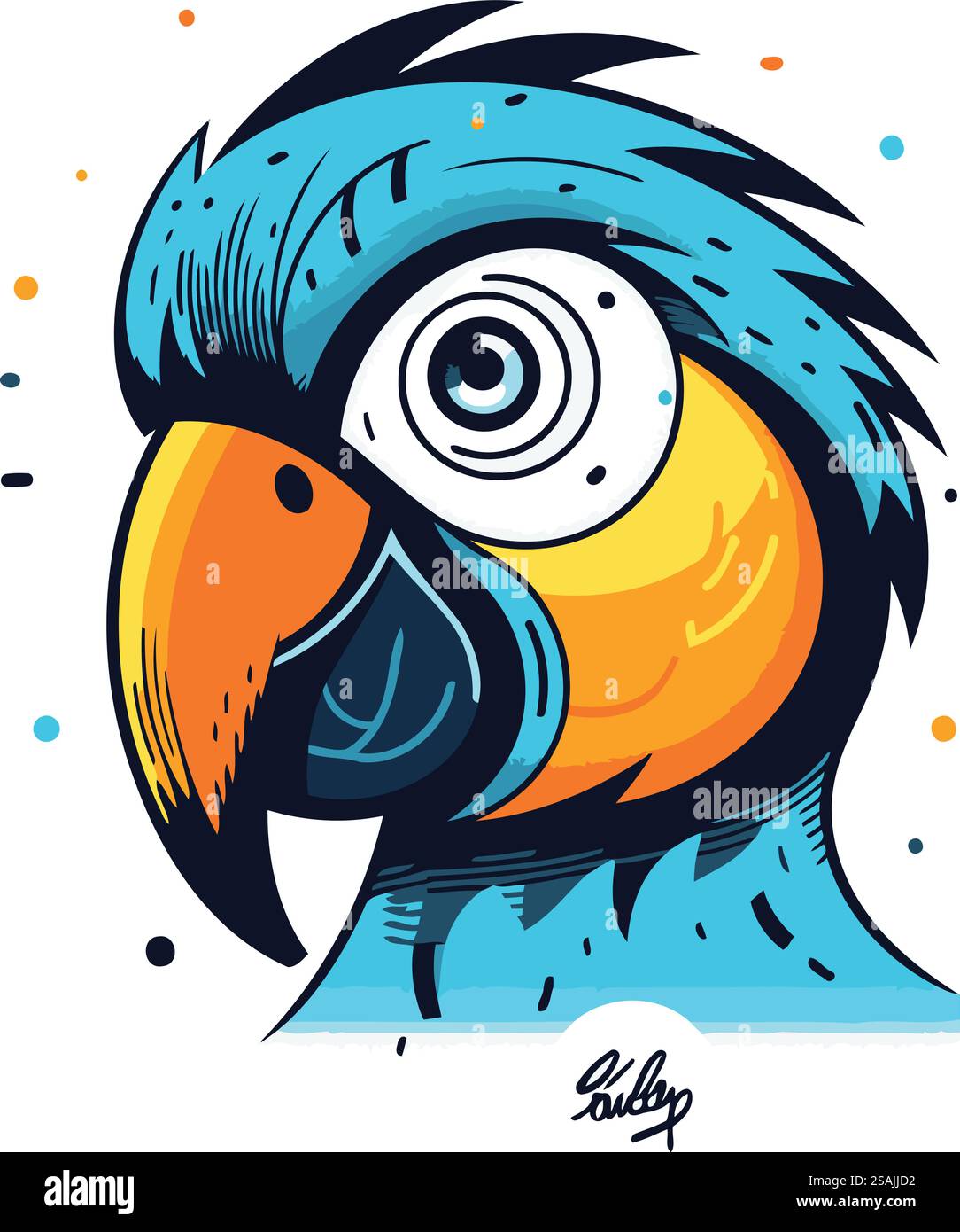 Illustrazione vettoriale della testa di un pappagallo. Coloratissimo pappagallo dei cartoni animati. Illustrazione Vettoriale