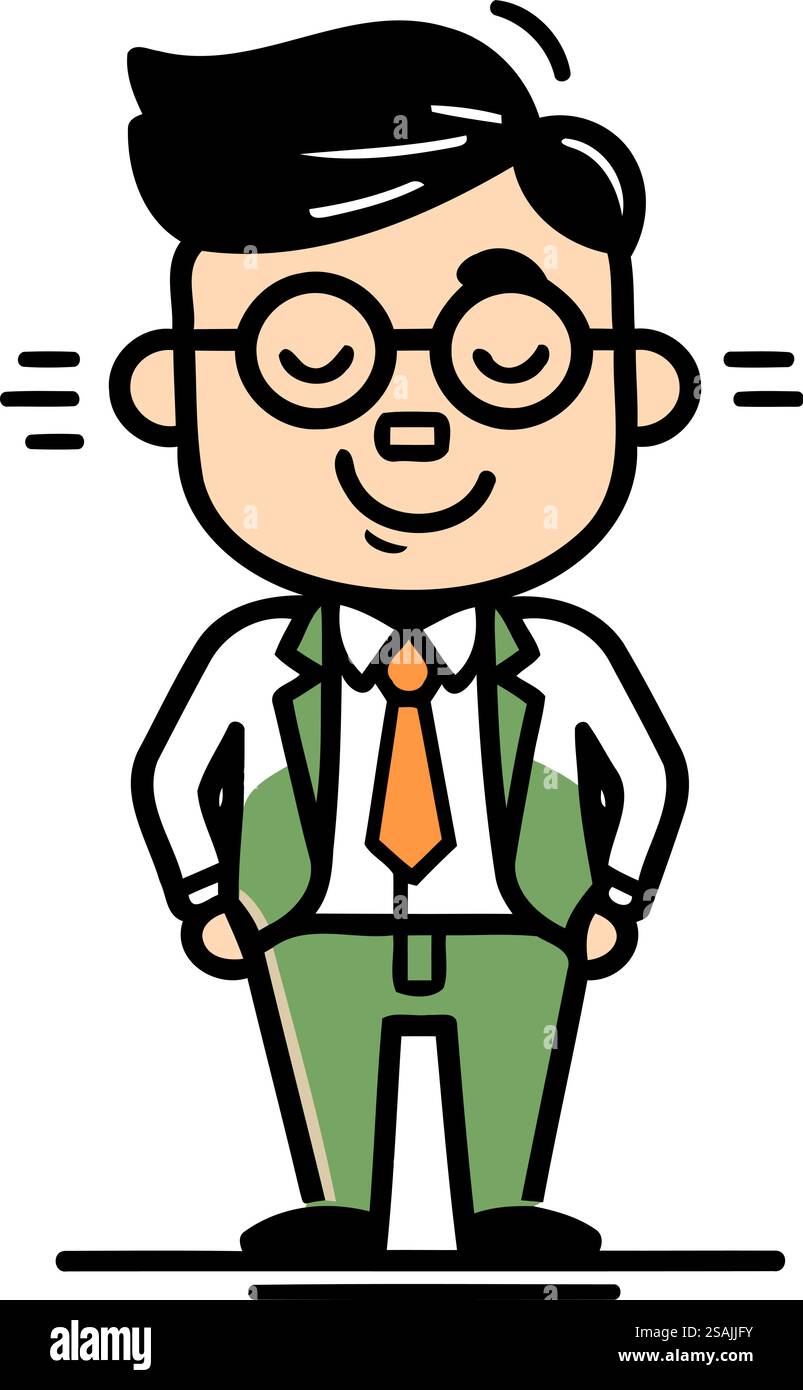 Uomo d'affari con occhiali e cravatta. Illustrazione vettoriale. Piatto. Illustrazione Vettoriale