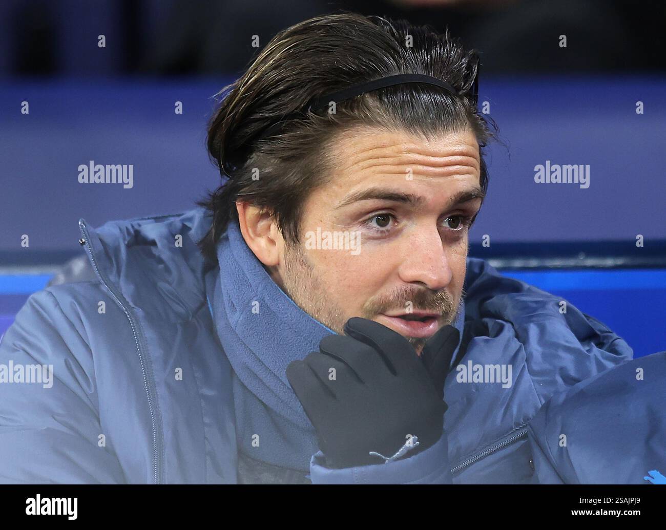Jack Grealish del Manchester City durante la partita di calcio del Manchester City e del Club Brugge, UEFA Champions League, Etihad Stadium, Manchester UK. Credito : Michael Zemanek Foto Stock