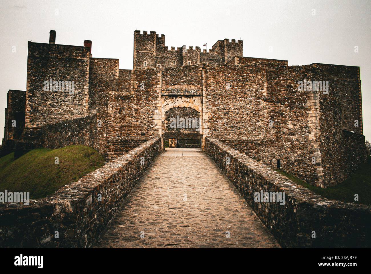 Vista vintage del castello di dover nel Kent, Regno Unito Foto Stock