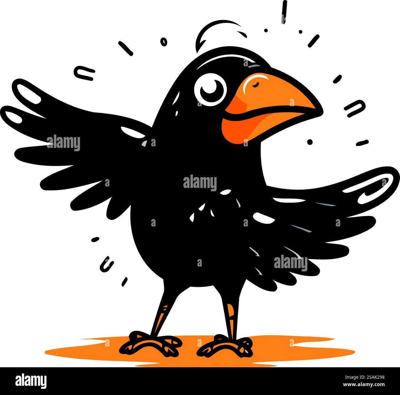 Illustrazione vettoriale corvo. Grazioso uccello nero con ali aperte. Illustrazione Vettoriale