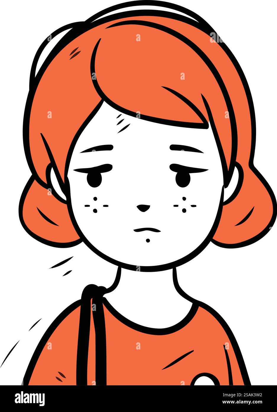 Ragazza triste con acne in faccia. Illustrazione vettoriale nello stile di schizzo. Illustrazione Vettoriale