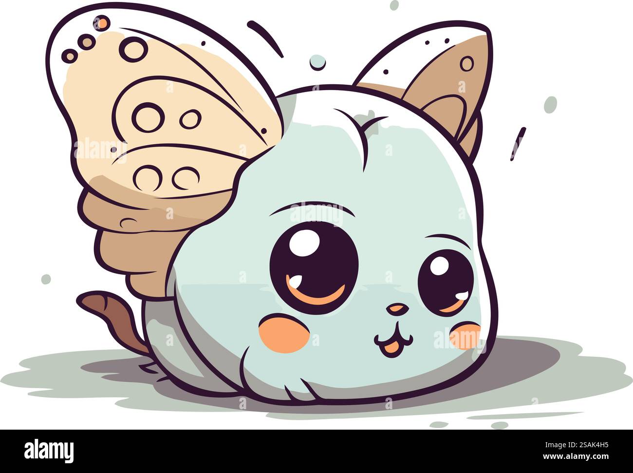 Simpatico gatto kawaii con ali di farfalla. Illustrazione vettoriale. Illustrazione Vettoriale