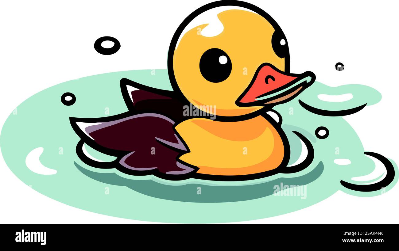 Carina anatra che nuota in acqua. Illustrazione vettoriale isolata su sfondo bianco. Illustrazione Vettoriale