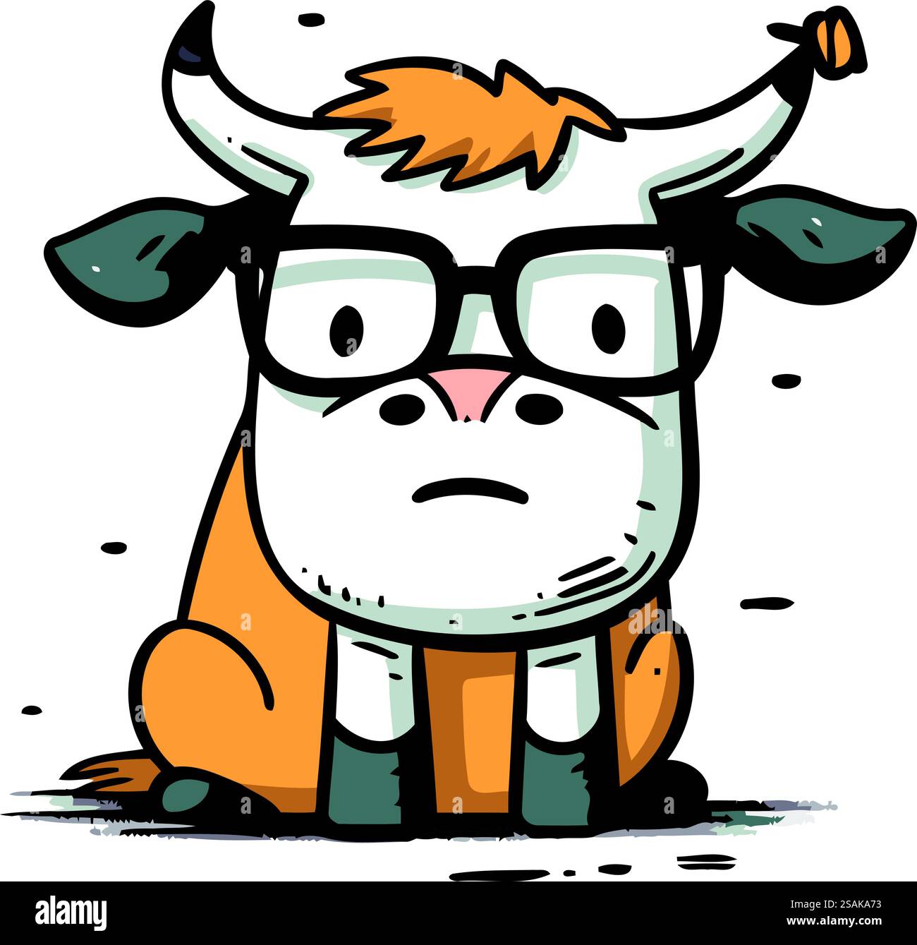 Carina mucca da cartoni animati con gli occhiali. Illustrazione vettoriale per il progetto. Illustrazione Vettoriale