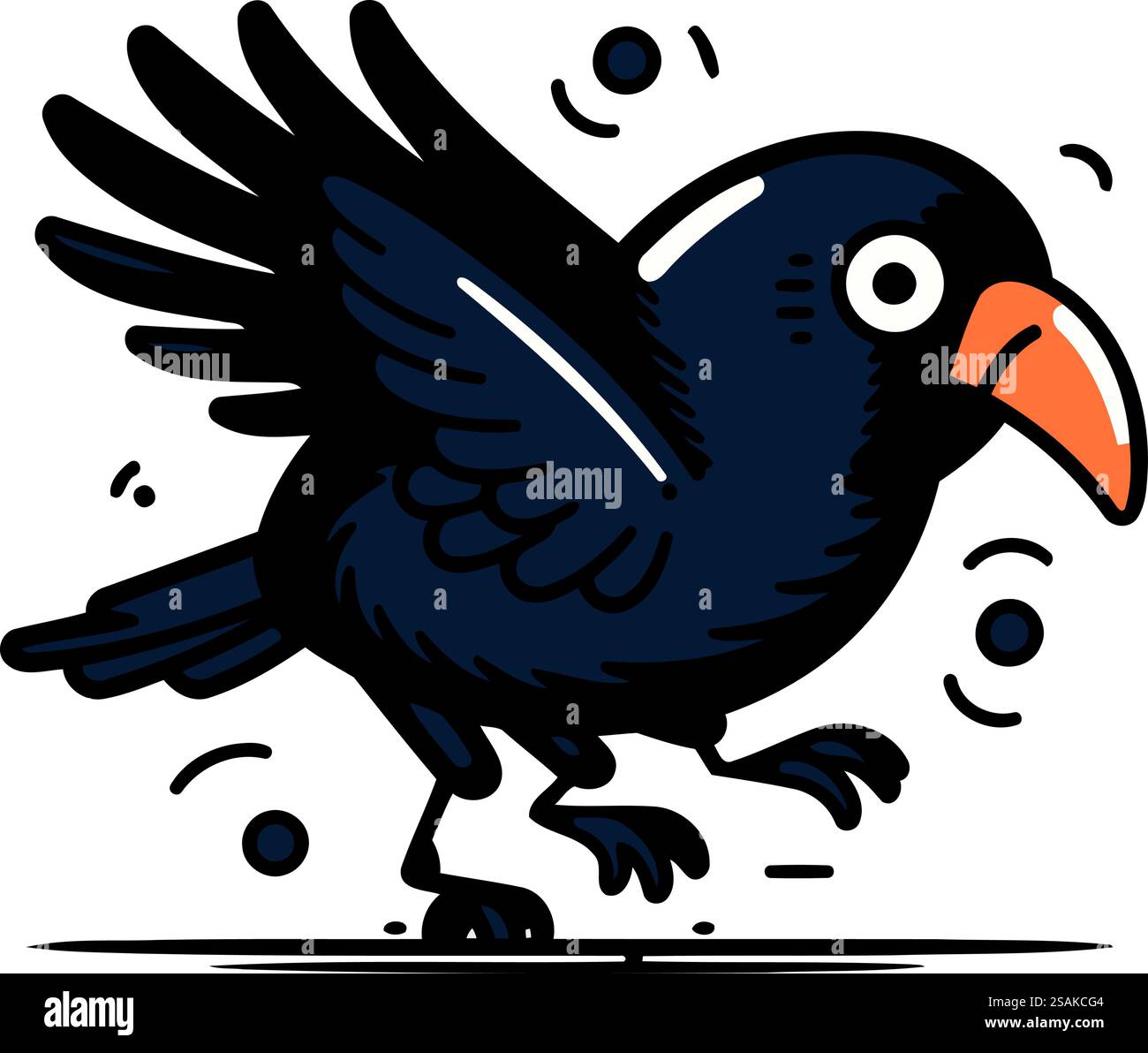 Illustrazione del doodle corvo. Carino uccello dei cartoni animati. Illustrazione vettoriale. Illustrazione Vettoriale
