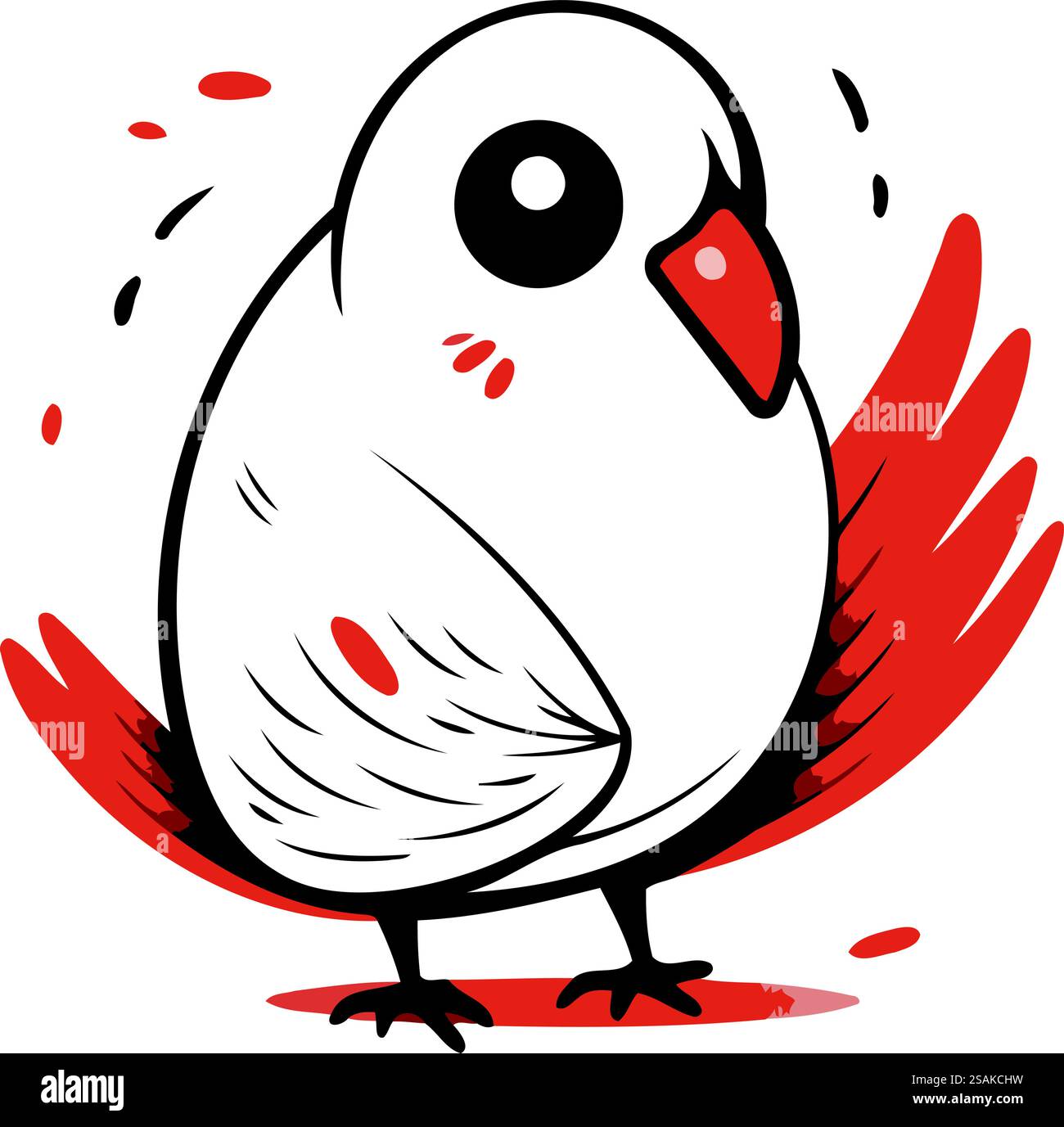 Piccione con ali rosse su sfondo bianco. Illustrazione vettoriale Illustrazione Vettoriale