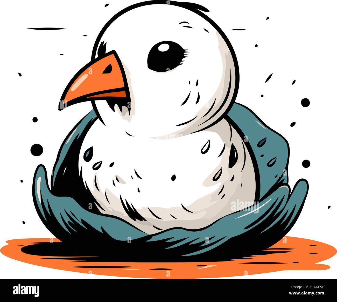Grazioso gabbiano seduto su un nido. Illustrazione vettoriale. Illustrazione Vettoriale