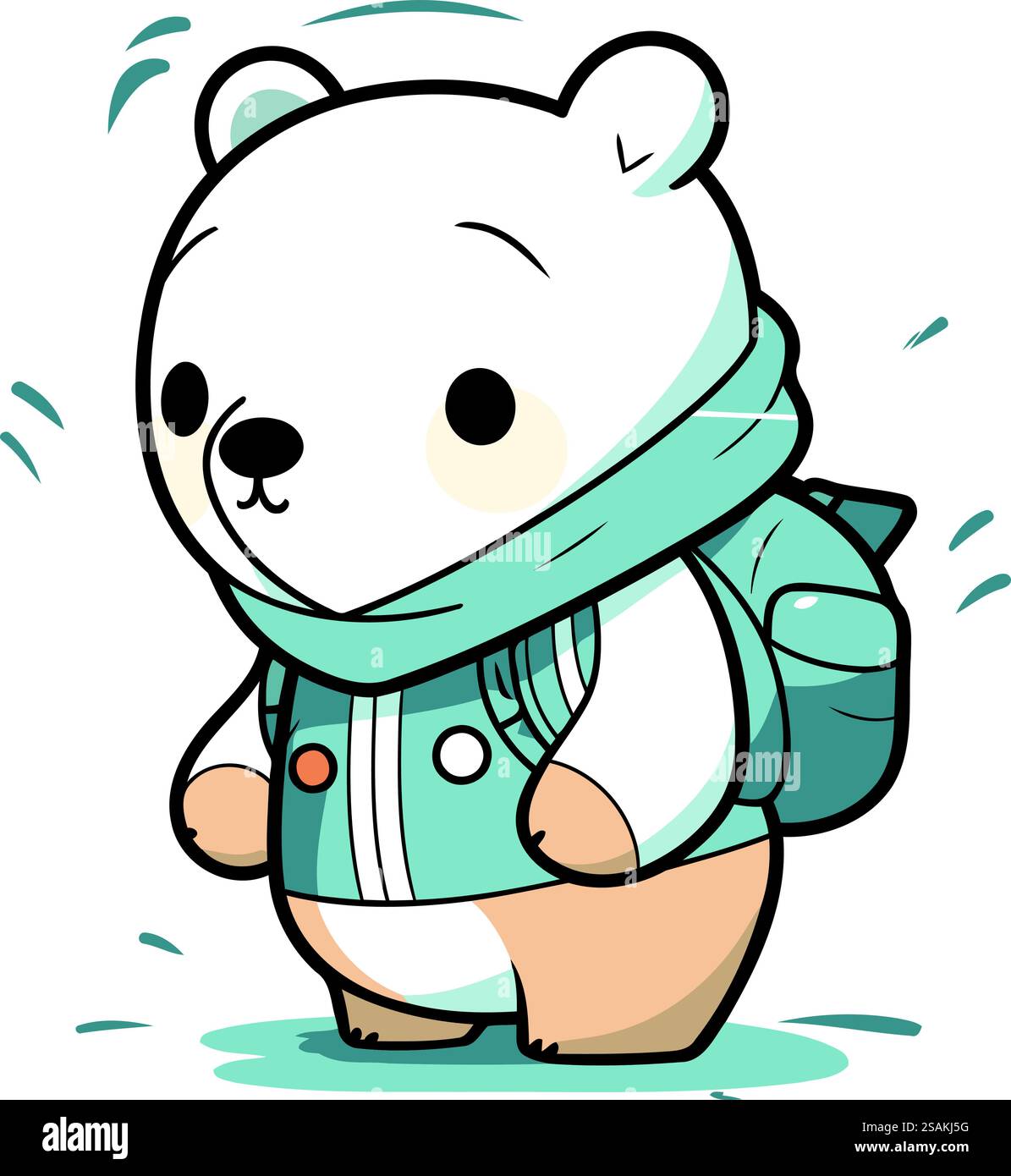 Illustrazione vettoriale dei cartoni animati dell'orso polare. Grazioso orso polare in abiti invernali. Illustrazione Vettoriale