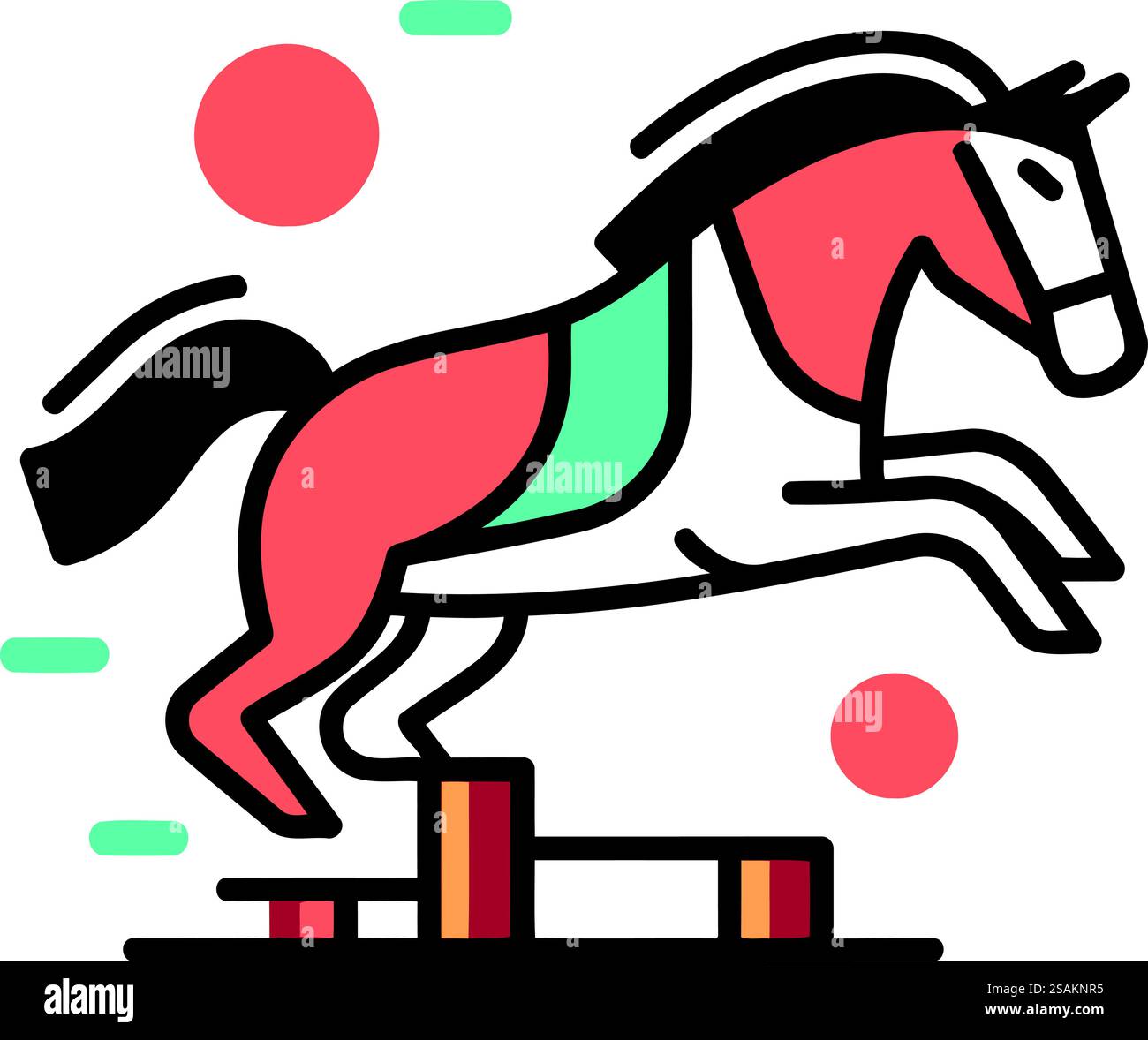 Cavallo che salta sopra un ostacolo. icona della linea vettoriale per lo sport equestre Illustrazione Vettoriale