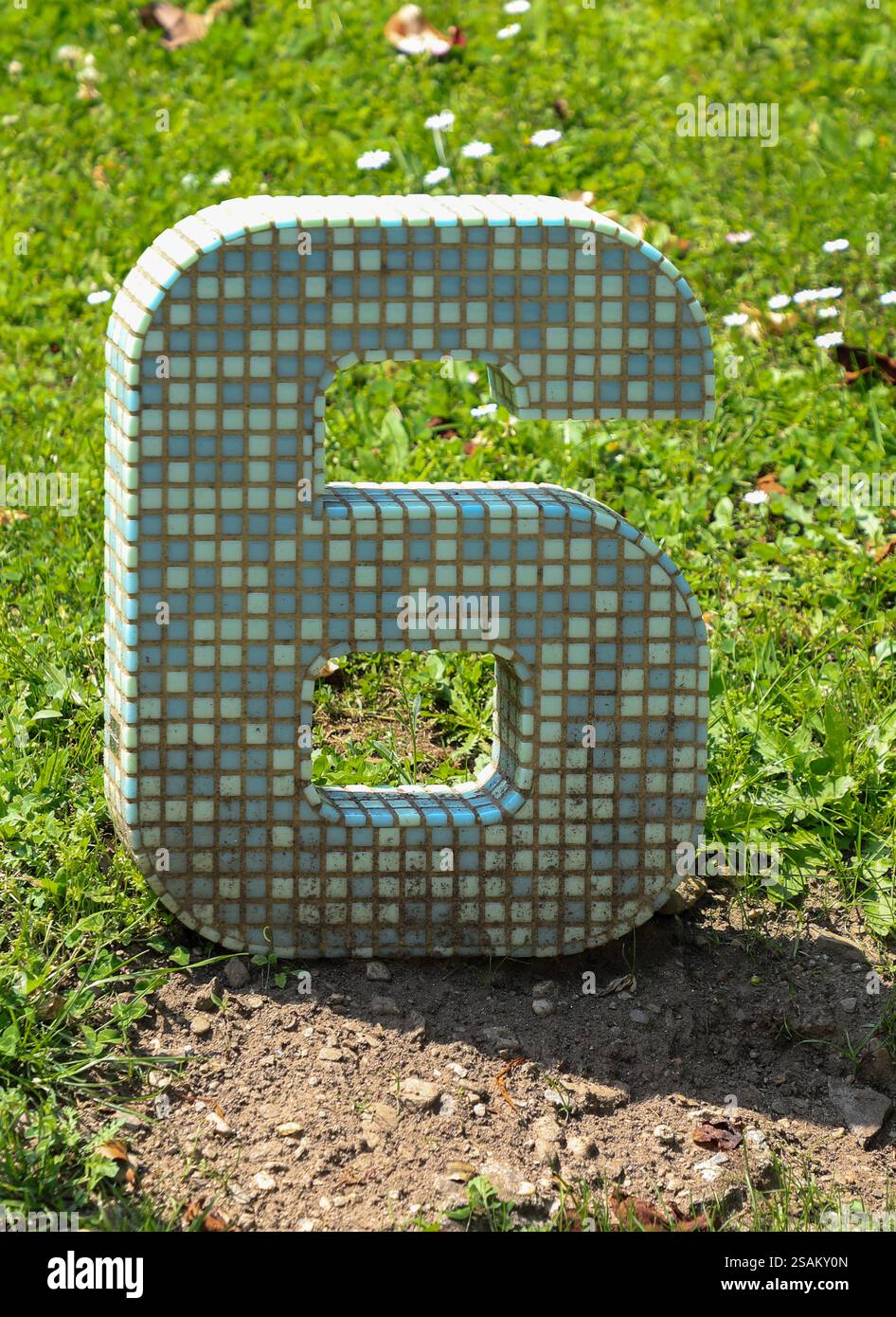 Un numero o un numero 6 o sei composto da tessere a mosaico colorate Foto Stock