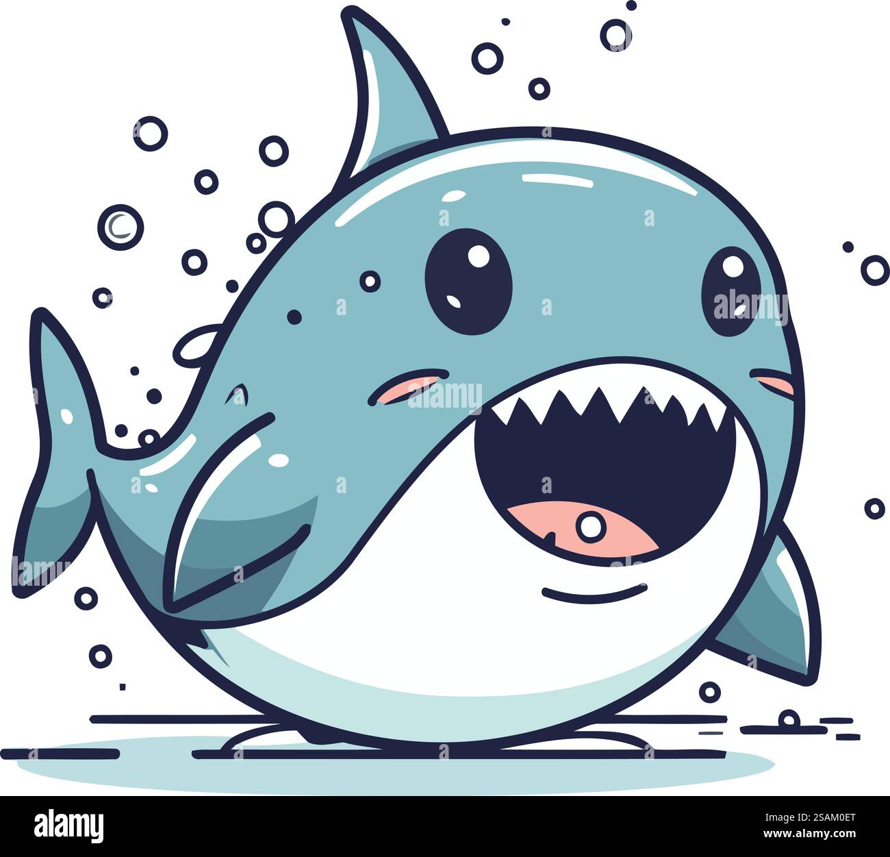 Simpatico squalo da cartone animato. Illustrazione vettoriale di uno squalo da cartone animato divertente. Illustrazione Vettoriale