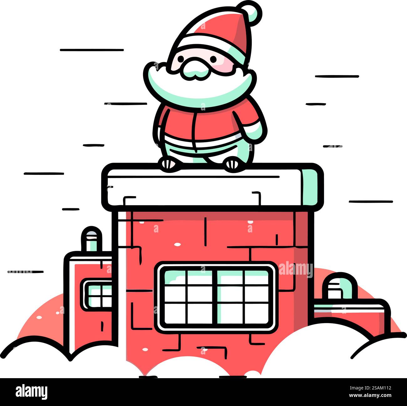 Babbo Natale seduto sul tetto della casa. Illustrazione vettoriale. Illustrazione Vettoriale