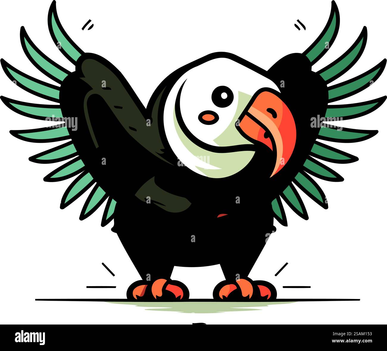 Illustrazione vettoriale di un'aquila in bianco e nero dei cartoni animati isolata su sfondo bianco. Illustrazione Vettoriale