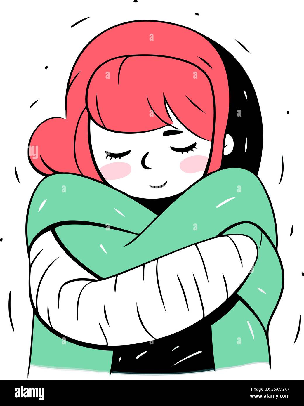 Immagine di una ragazza con una sciarpa calda. Immagine vettoriale. Illustrazione Vettoriale