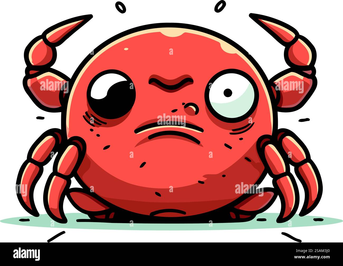 Granchio con la faccia triste. Illustrazione vettoriale isolata su sfondo bianco. Illustrazione Vettoriale