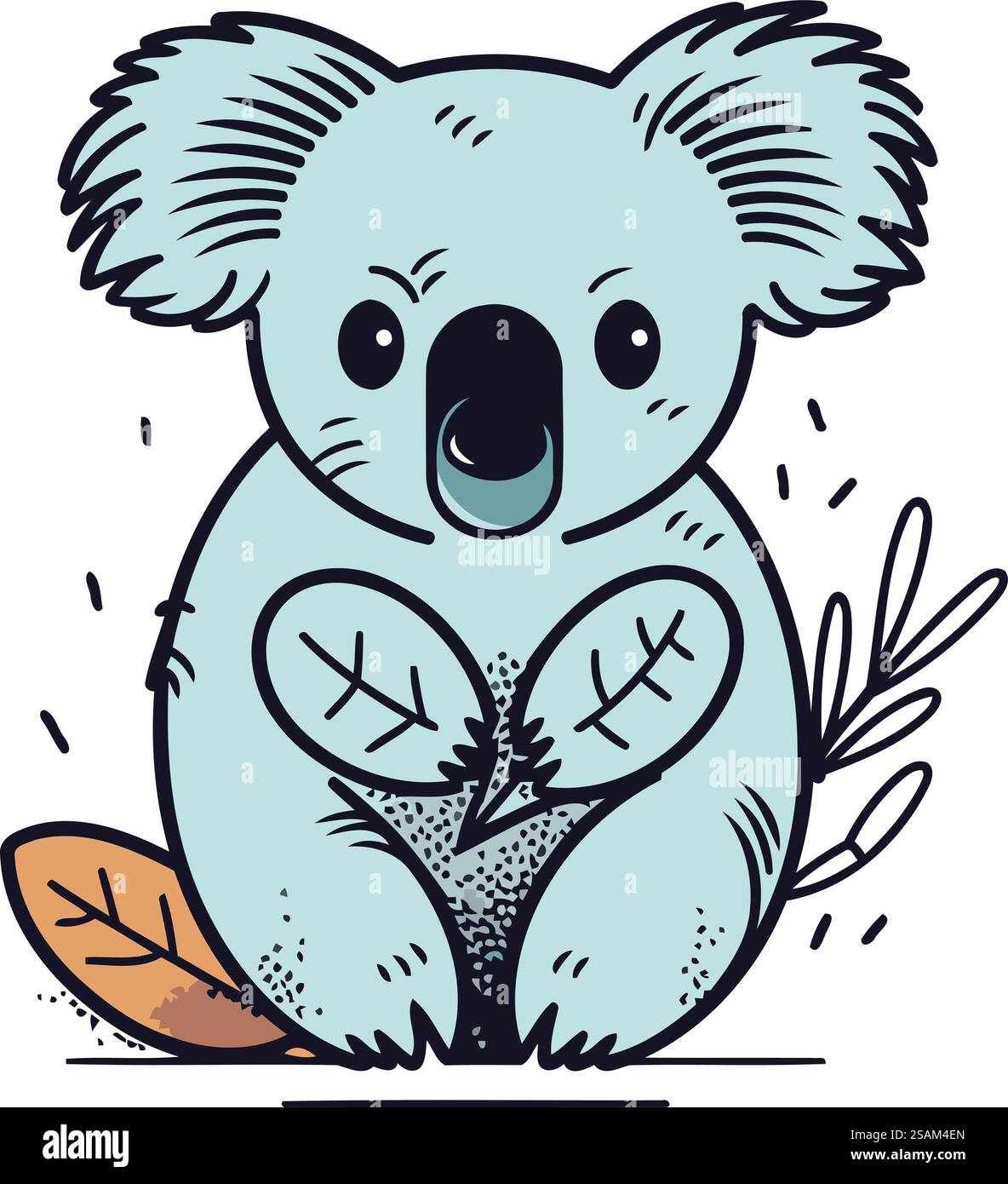 Simpatico koala da cartoni animati con un ramo di eucalipto Illustrazione Vettoriale
