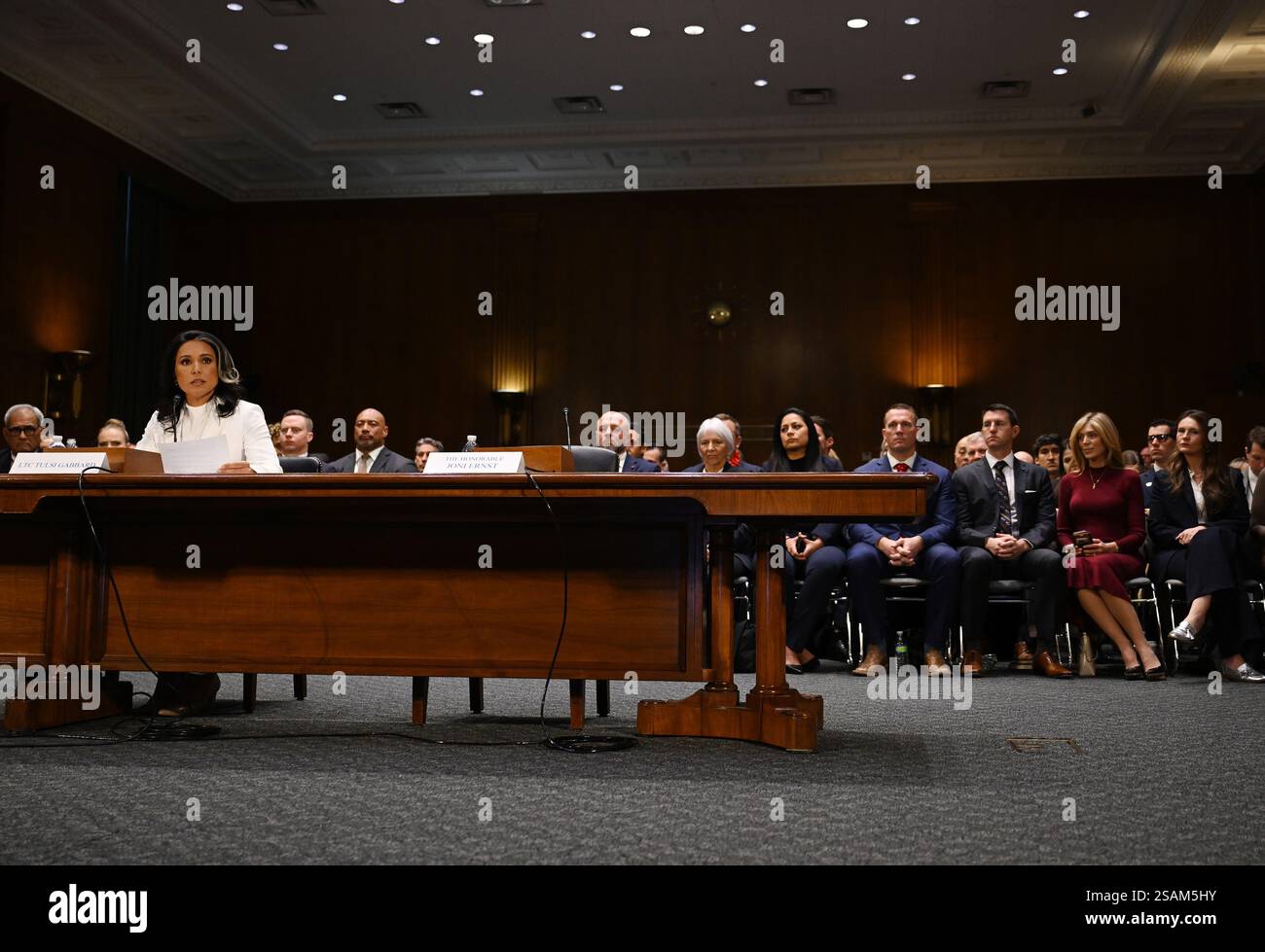 Washington, Stati Uniti. 30 gennaio 2025. Tulsi Gabbard testimonia durante un'audizione del Comitato dell'Intelligence del Senato per esaminare la sua nomina a Direttore dell'Intelligence Nazionale, presso il Campidoglio degli Stati Uniti a Washington DC giovedì 30 gennaio 2025. Foto di Annabelle Gordon/UPI credito: UPI/Alamy Live News Foto Stock