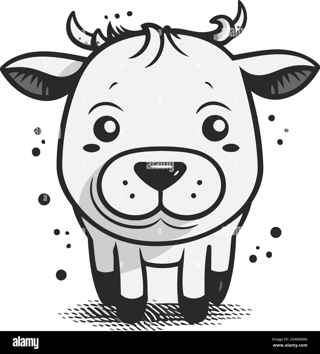 Carina mucca da cartone animato. Illustrazione vettoriale in bianco e nero. Illustrazione Vettoriale